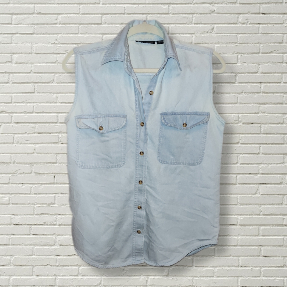 Vintage mid-80s Sleeveless Denim Acid Wash Shirt, sz. S